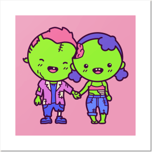 Cute Kawaii Zombie Couple Cartoon Posters and Art